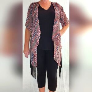 LuLaRoe Sheer Fringe Hem Kimono- Size Small (generous fitting)